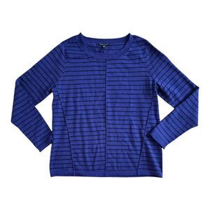Eileen Fisher Purple Striped Knit Merino Wool Sweater S